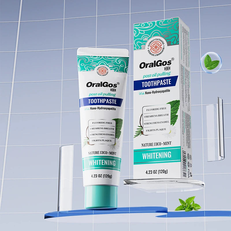 Natural Hydroxyapatite Toothpaste for Adults with Sensitive Teeth - Fluoride-Free Mint Flavor for Enamel Strengthening and Teeth Whitening