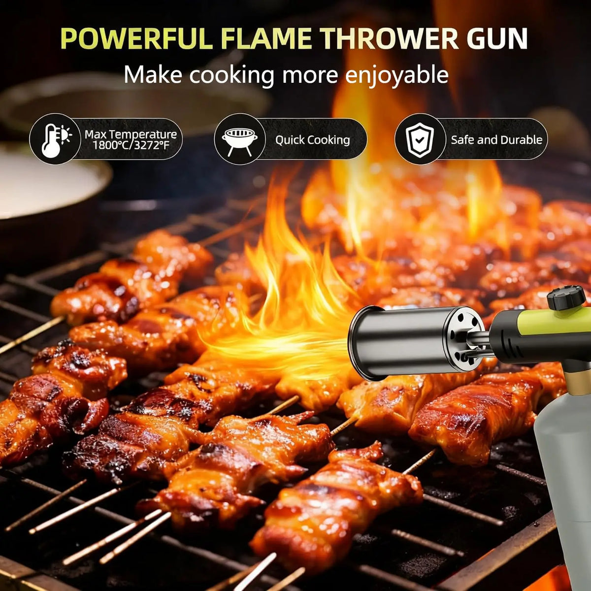 Propane Torch Head with Adjustable Flame and Built-in Igniter - Aluminum Kitchen Blow Torch Gun for Cooking, Camping, and Charcoal Grilling