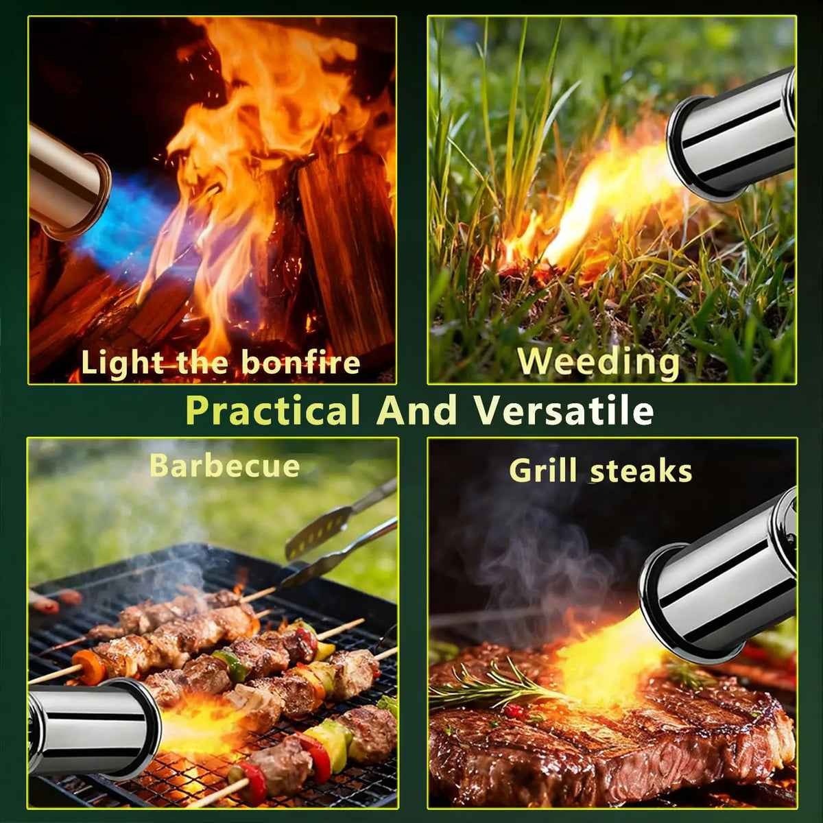 Propane Torch Head with Adjustable Flame and Built-in Igniter - Aluminum Kitchen Blow Torch Gun for Cooking, Camping, and Charcoal Grilling