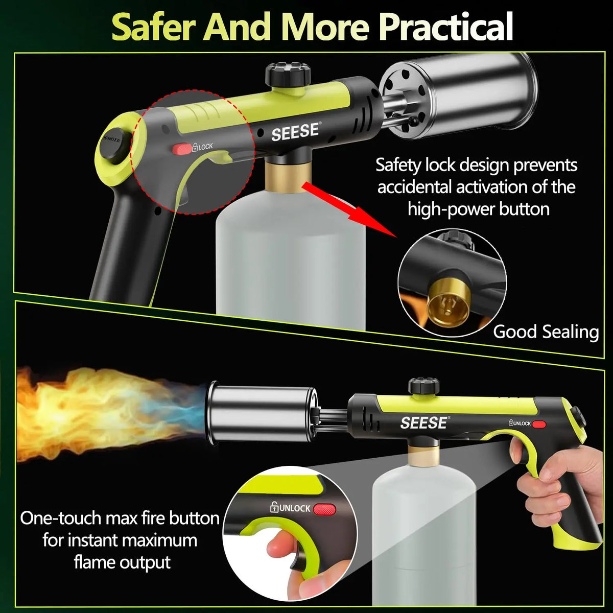 Propane Torch Head with Adjustable Flame and Built-in Igniter - Aluminum Kitchen Blow Torch Gun for Cooking, Camping, and Charcoal Grilling