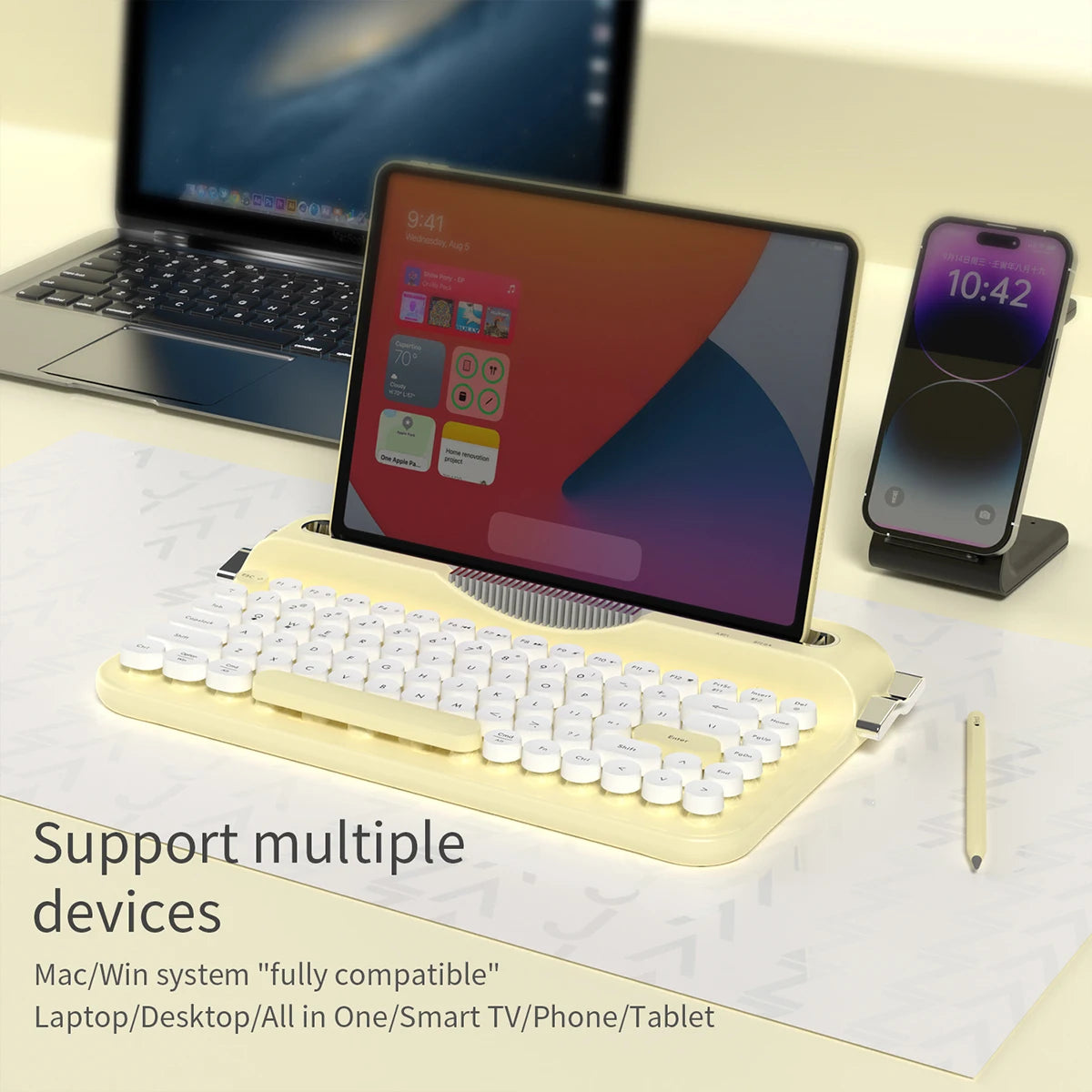 Wireless Slim Membrane Keyboard - Quiet Low Profile 82 Key RGB Backlit Desktop Computer Peripheral for Office Laptop Typing and Gaming