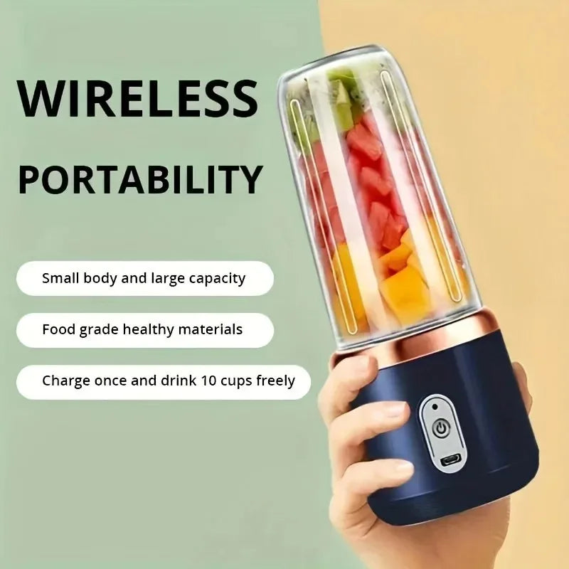 Portable Wireless Personal Juicer Blender for Fruit and Vegetables - USB Rechargeable Small Juice Mixing Cup with 6 Stainless Steel Blades - 400ml