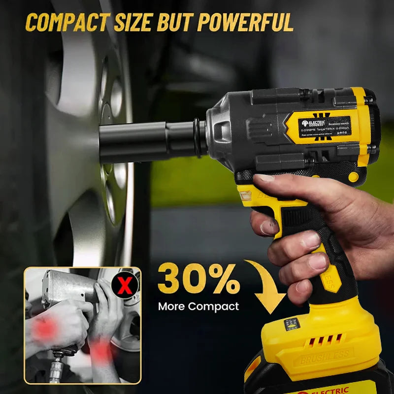 Industrial Brushless Electric Impact Wrench 1/2 Inch Drive - 700Nm High Torque 21V Cordless Power Tool with 3000RPM for Automotive