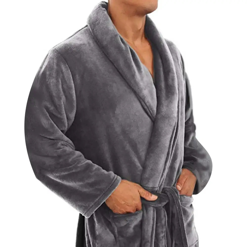 Peignoir in soft fleece with shawl collar and pockets | LuxeCozy