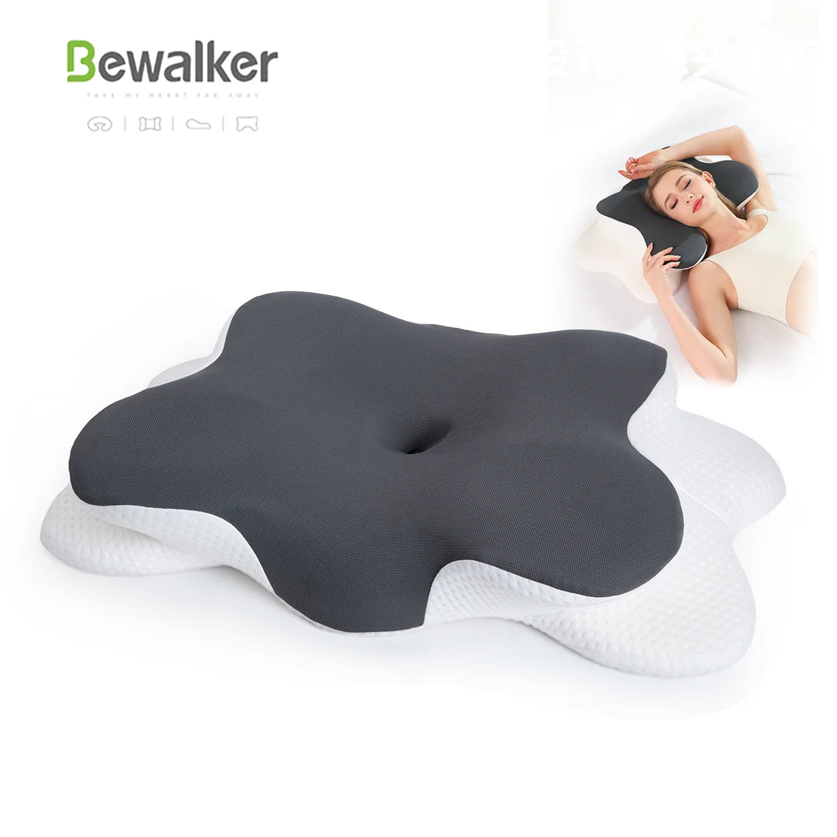 Orthopedic Memory Foam Butterfly Sleep Pillow - Ergonomic Contour Neck Support for Side and Back Sleepers - Breathable Bed Pillow for Adults