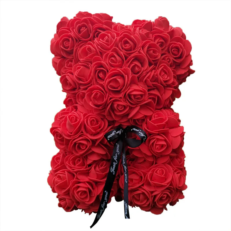 Rose Bear Artificial Flower Teddy Bear - Handmade PE Foam Everlasting Roses Gift for Women - Romantic Anniversary and Valentines Decor - 40cm Red