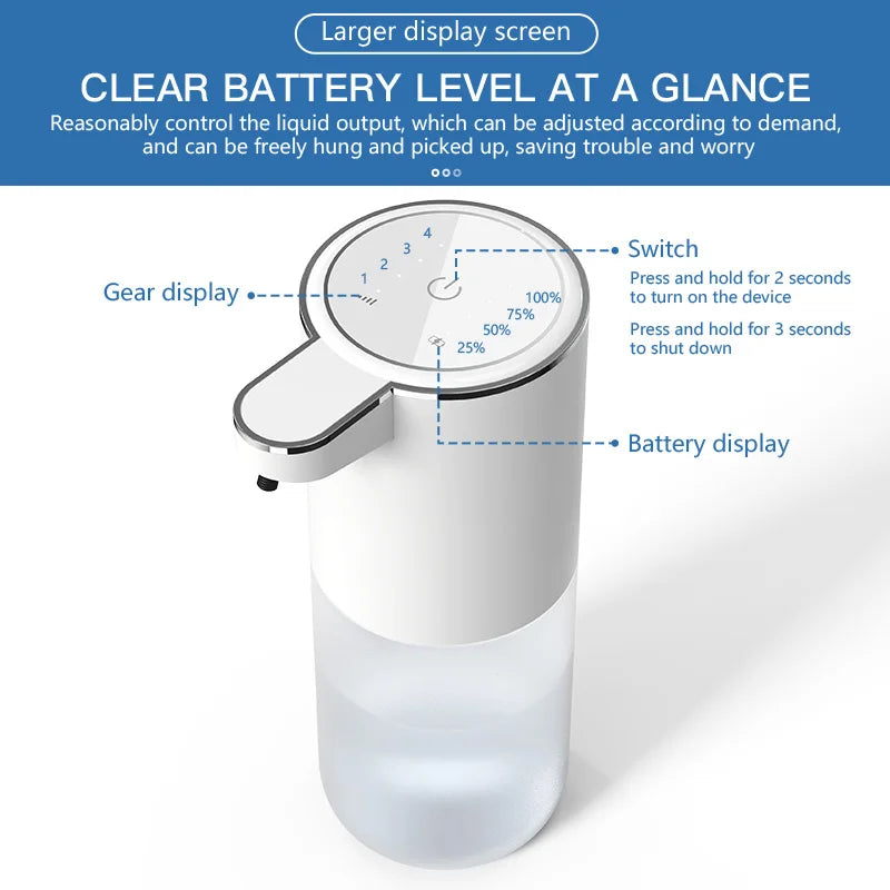 Touchless Automatic Foam Soap Dispenser with 400ml Transparent Tank - Rechargeable Lithium Battery Powered Hands Free Pump for Household Use