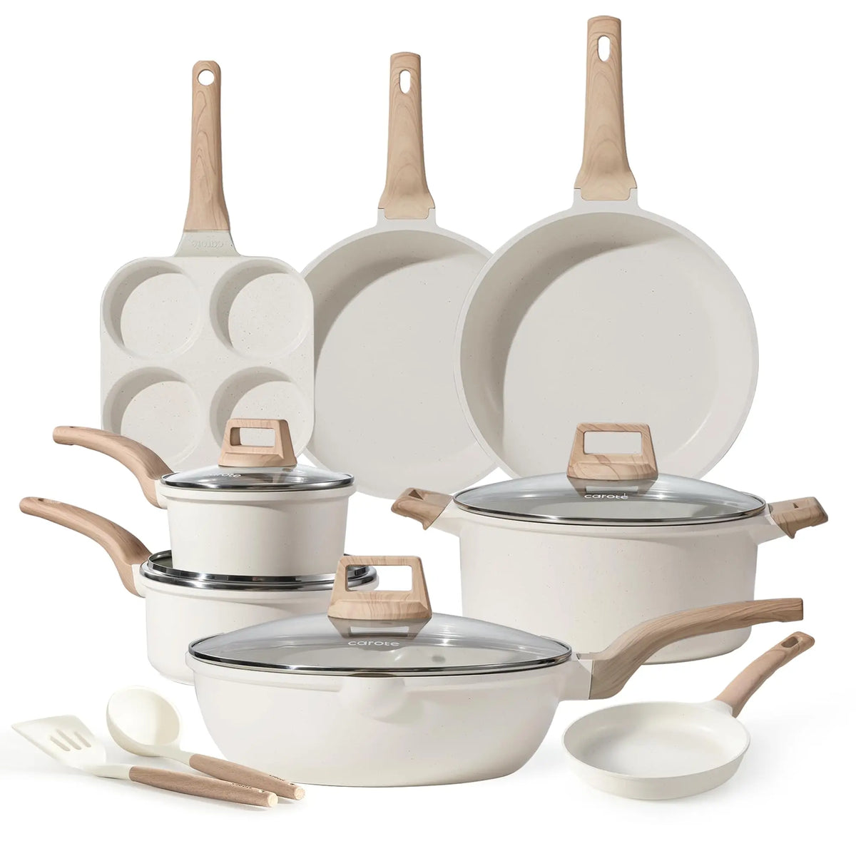 14-Piece Ceramic and Aluminum Cookware Set with Glass Lids - Non-Stick Kitchenware Pots and Pans for Gas and Induction Stovetops - Black