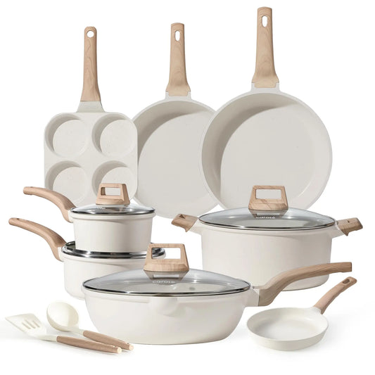 14-Piece Ceramic and Aluminum Cookware Set with Glass Lids - Non-Stick Kitchenware Pots and Pans for Gas and Induction Stovetops - Black
