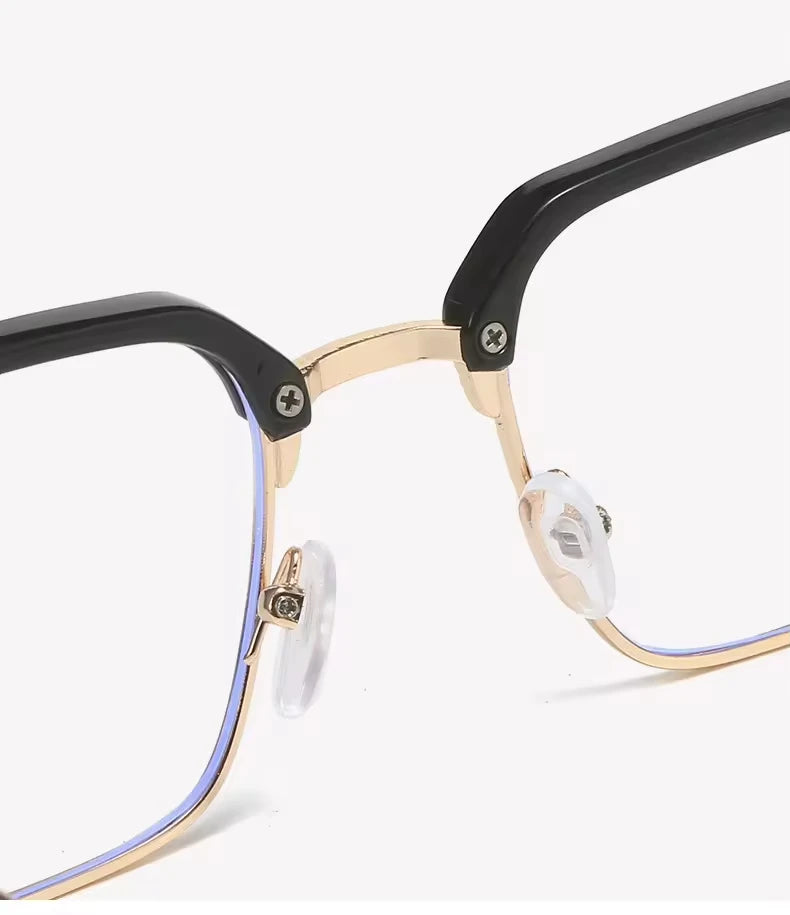 Unisex Anti Blue Light Reading Glasses with Color Changing Photochromic Lenses - Metal Frame Square Eyeglasses for Diamond Face Shapes - Gray