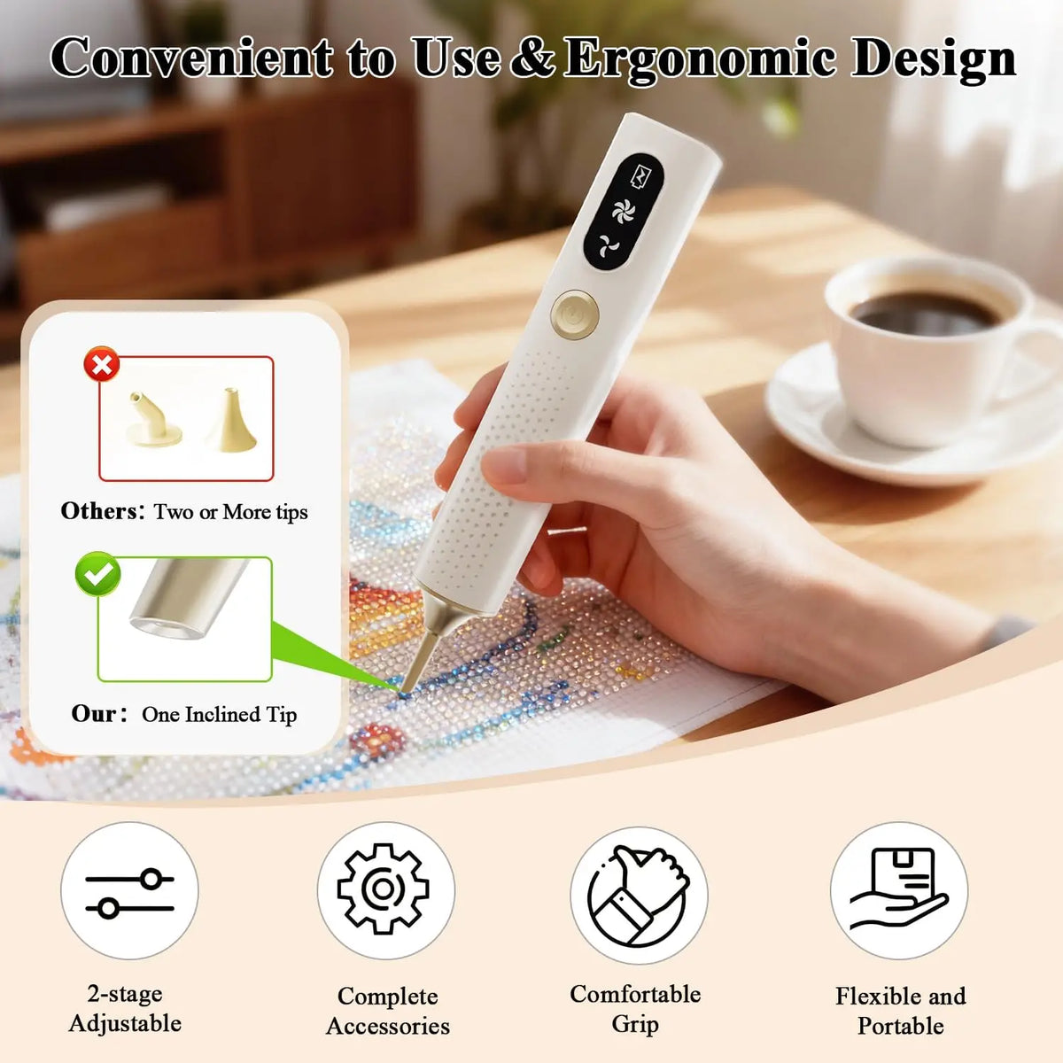 Electric Diamond Painting Pen with Adjustable Suction - Cordless Rechargeable Rhinestone Applicator Tool - No Wax Needed Diamond Art Kit for Adults