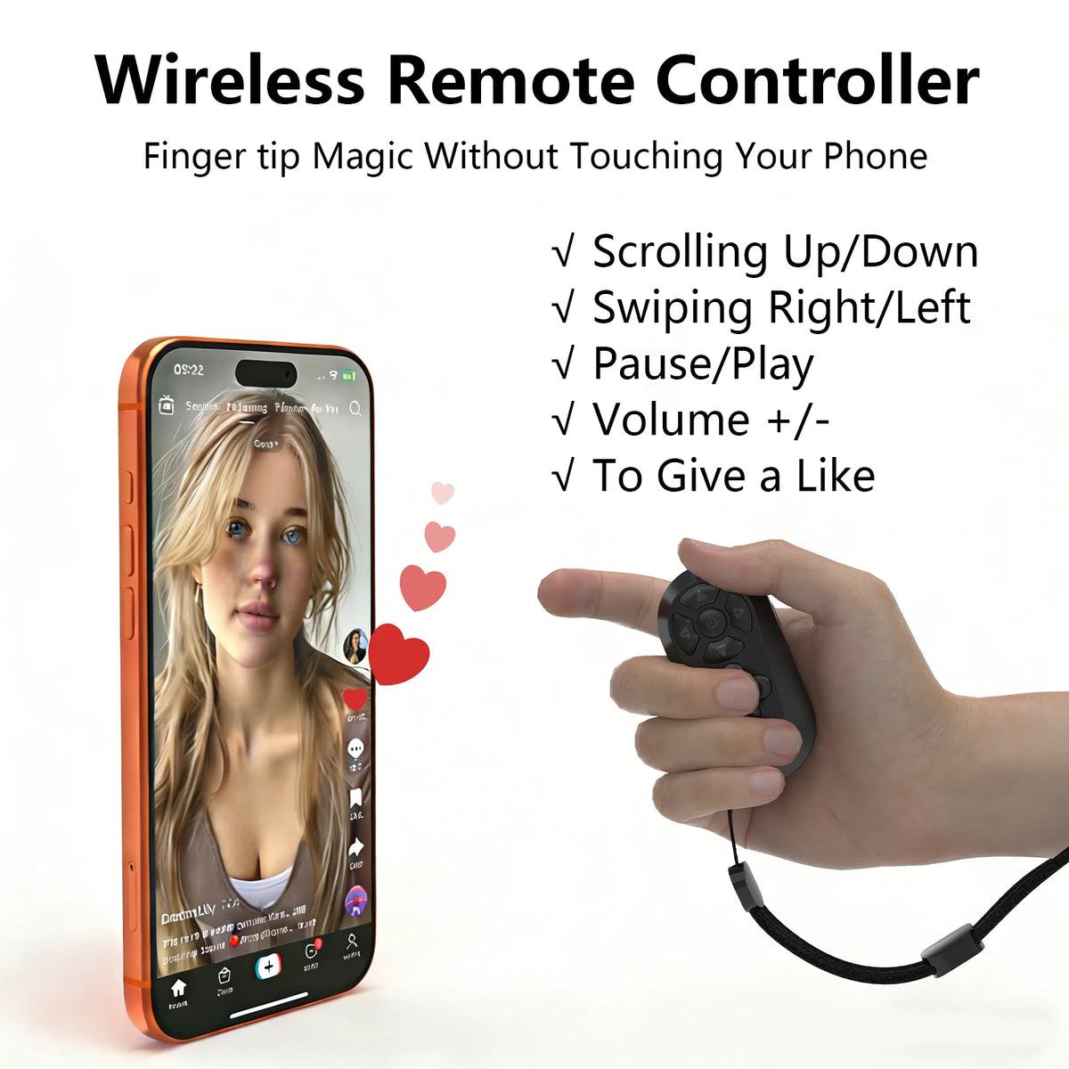 Bluetooth Wireless Remote Control for TikTok and Short Videos - Rechargeable Page Turner and Selfie Camera Shutter for iPhone and Android