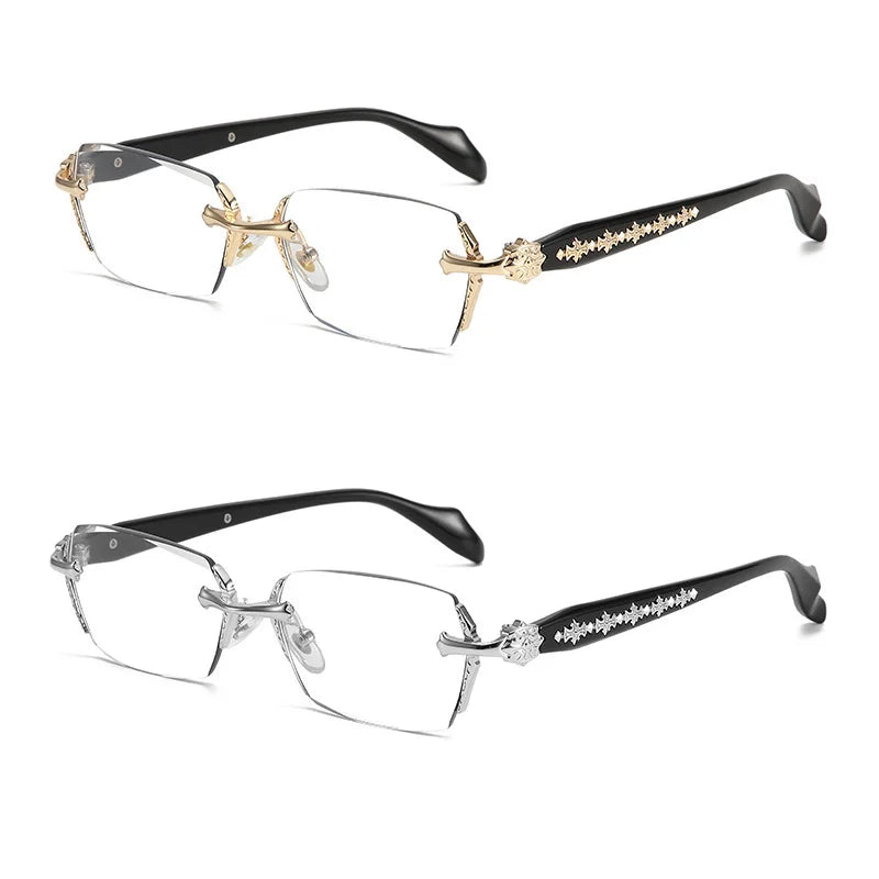 Unisex Rimless Square Reading Glasses - Blue Light Blocking Lightweight Metal Frame Eyeglasses for Men and Women - Presbyopia Corrective Lenses