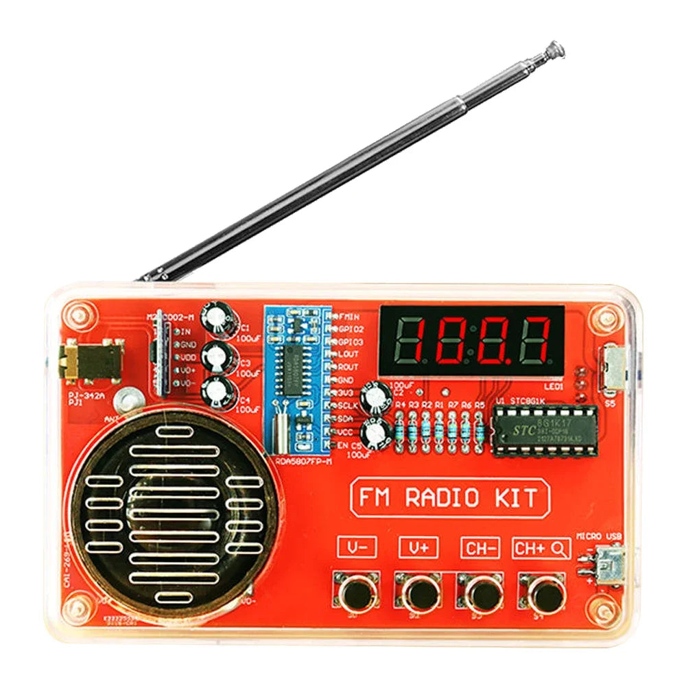 DIY FM Radio Electronic Soldering Kit with LED Digital Display - Adjustable 50-108MHz RDA5807 IC Receiver and 3W Speaker for STEM Education
