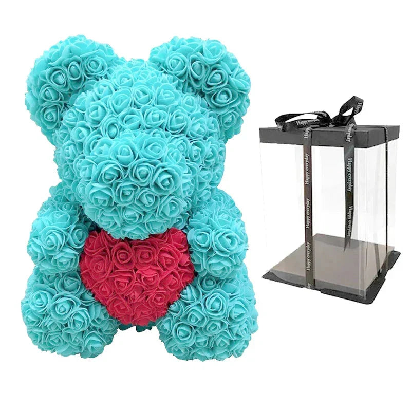 Rose Bear Artificial Flower Teddy Bear - Handmade PE Foam Everlasting Roses Gift for Women - Romantic Anniversary and Valentines Decor - 40cm Red