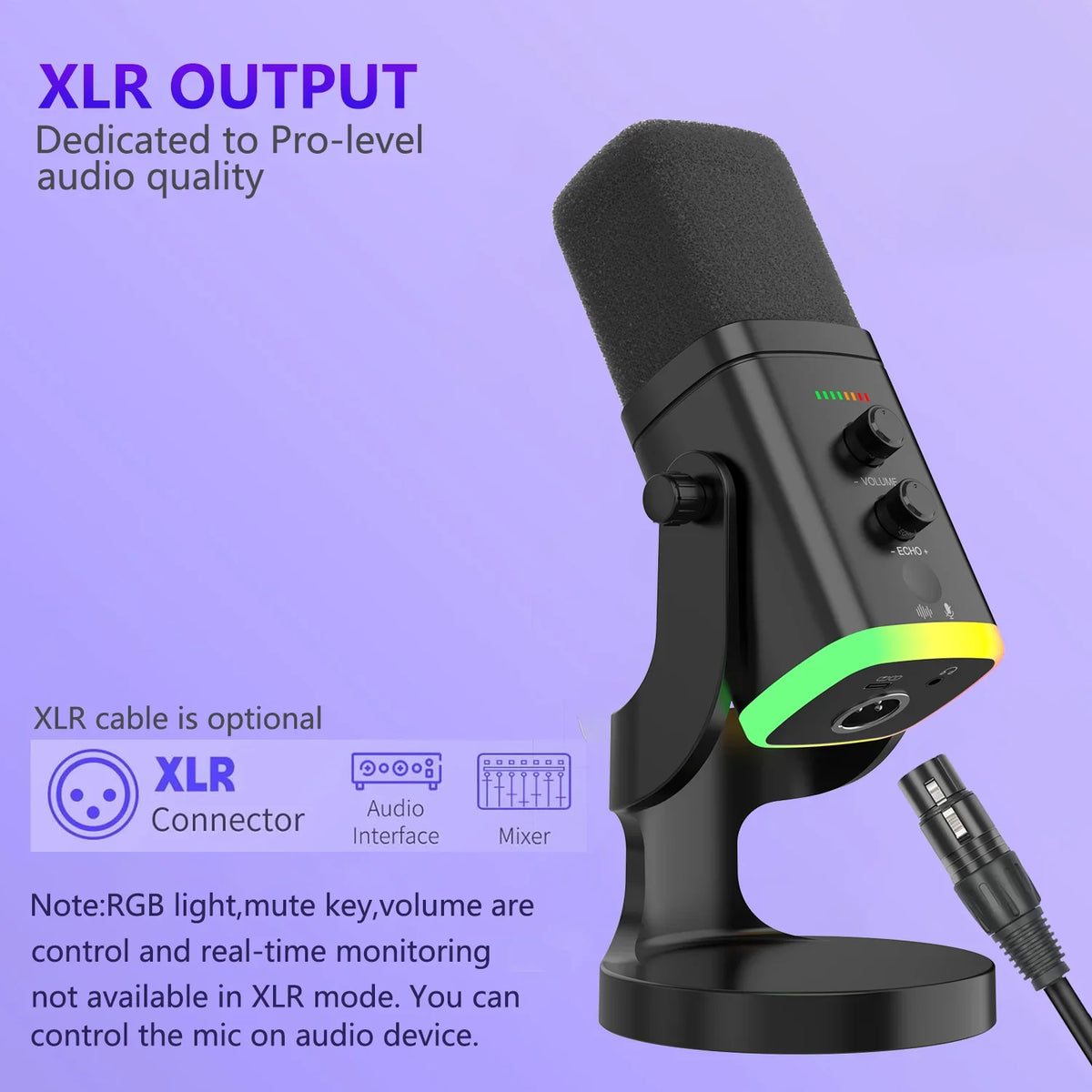 Avichic™ USB Gaming Microphone – RGB Lighting, Cardioid Condenser, Plug-and-Play, Adjustable Gain