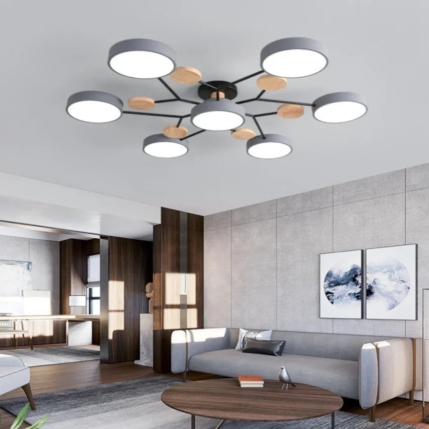 Modern European Macaron Chandelier – LED Pendant Lighting 48W/60W/72W/84W for Bedroom, Living Room & Dining Spaces