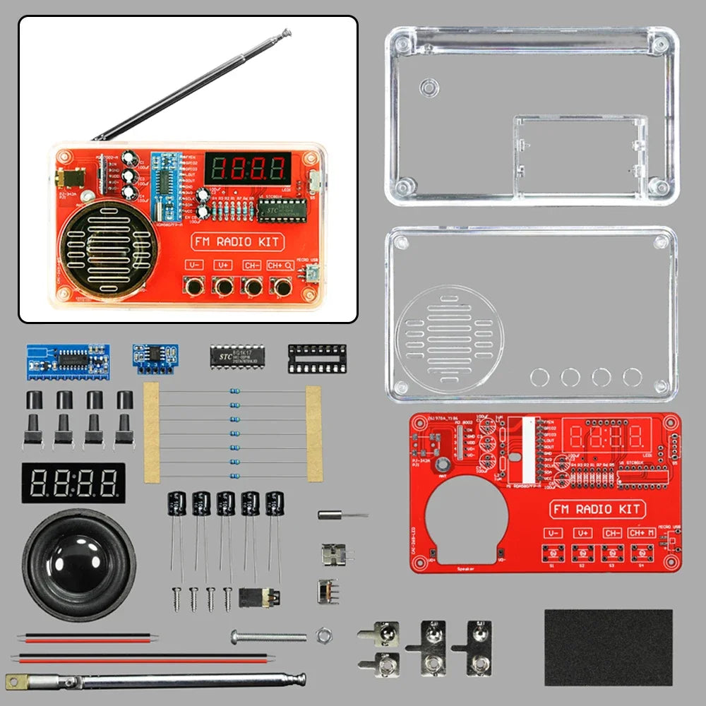 DIY FM Radio Electronic Soldering Kit with LED Digital Display - Adjustable 50-108MHz RDA5807 IC Receiver and 3W Speaker for STEM Education