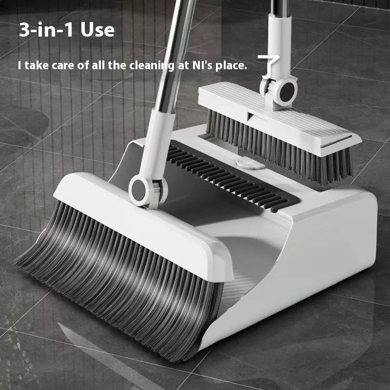 Three-in-One Home Cleaning Set with Soft Bristle Nylon Broom, Plastic Dustpan, and Floor Brush - Thickened Handheld Sweeping Tools - Unisex