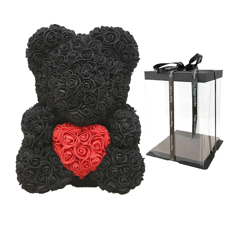 Rose Bear Artificial Flower Teddy Bear - Handmade PE Foam Everlasting Roses Gift for Women - Romantic Anniversary and Valentines Decor - 40cm Red