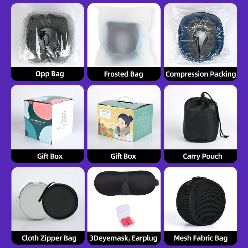 Adjustable Memory Foam Travel Neck Pillow – U-Shaped 360° Support Cushion for Adults on Airplanes