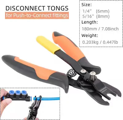 Push to Connect Disconnect Tong Tool - Carbon Steel Plumbing Pliers with 90° Serrated Jaws for Metric and Imperial Pipe Fittings - Unisex