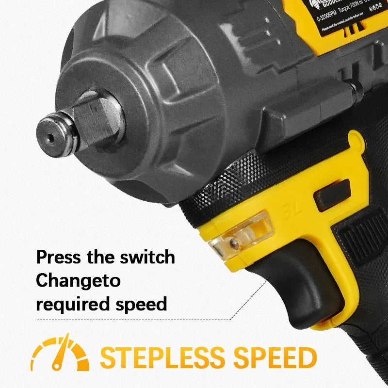 Industrial Brushless Electric Impact Wrench 1/2 Inch Drive - 700Nm High Torque 21V Cordless Power Tool with 3000RPM for Automotive