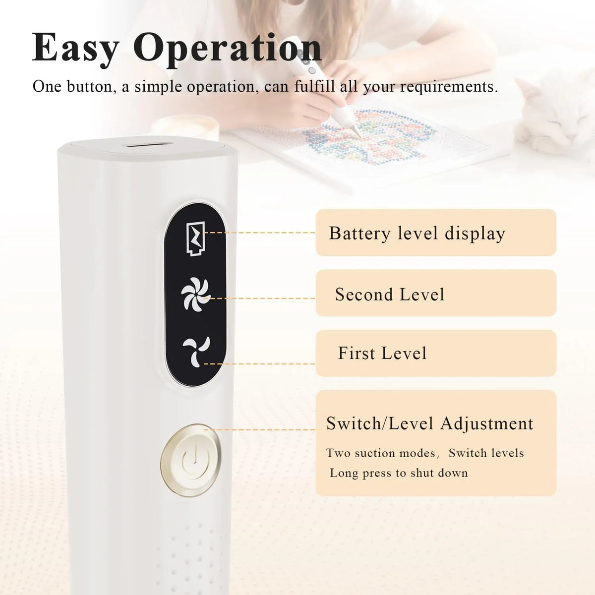 Electric Diamond Painting Pen with Adjustable Suction - Cordless Rechargeable Rhinestone Applicator Tool - No Wax Needed Diamond Art Kit for Adults