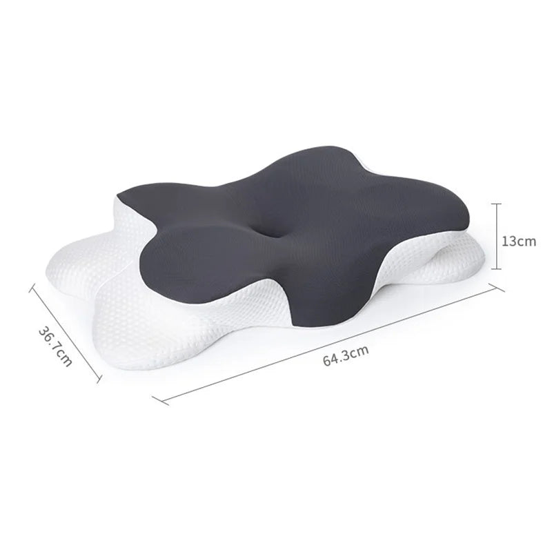 Orthopedic Memory Foam Butterfly Sleep Pillow - Ergonomic Contour Neck Support for Side and Back Sleepers - Breathable Bed Pillow for Adults
