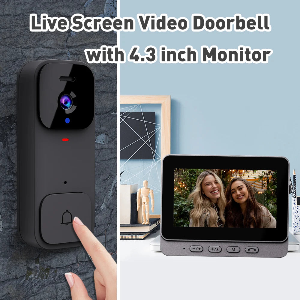 Smart Video Doorbell with Touch Display and APP Control - Wireless Home Security Camera with Magic Voice Changer and USB Power - ABS Material