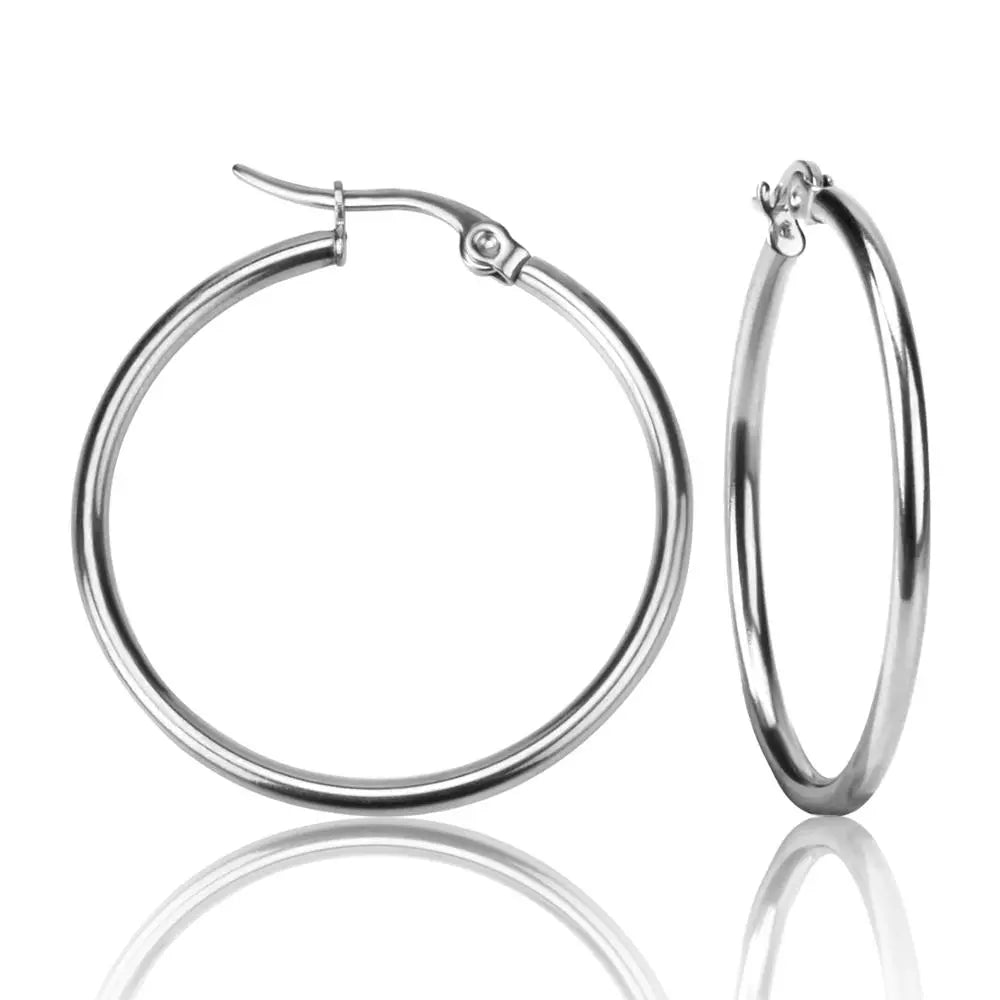 LUXUSTEEL Gold Color Stainless Steel Hoop Earrings For Women Men Big/Small Circle Round Ear Jewelry Bijoux Acier Inoxidable