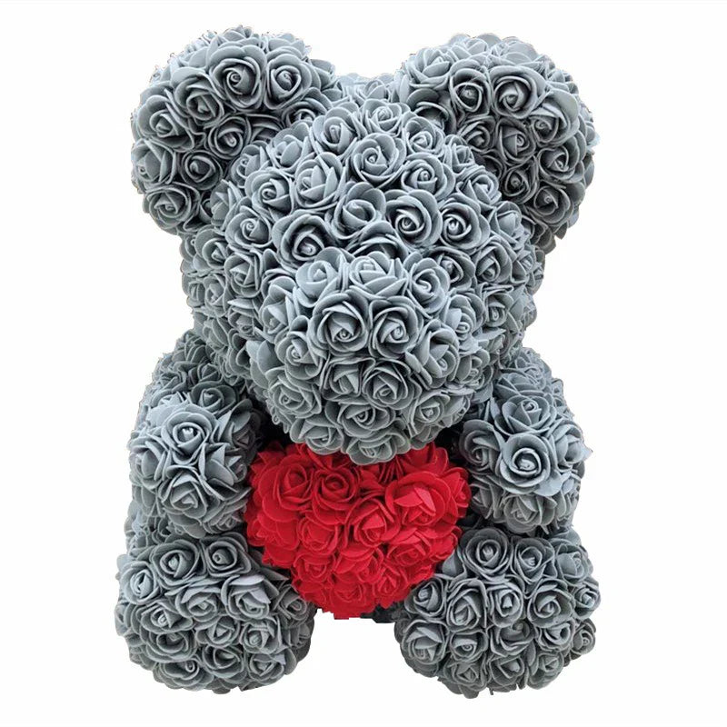 Rose Bear Artificial Flower Teddy Bear - Handmade PE Foam Everlasting Roses Gift for Women - Romantic Anniversary and Valentines Decor - 40cm Red