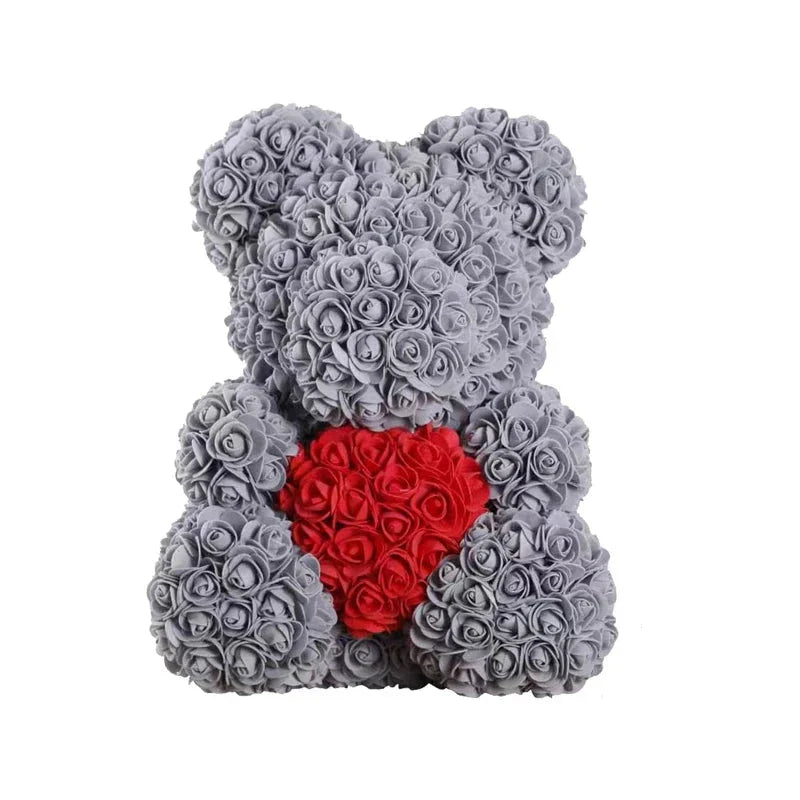 Rose Bear Artificial Flower Teddy Bear - Handmade PE Foam Everlasting Roses Gift for Women - Romantic Anniversary and Valentines Decor - 40cm Red