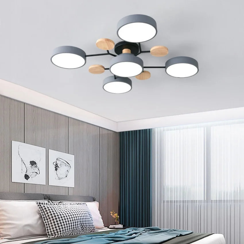 Modern European Macaron Chandelier – LED Pendant Lighting 48W/60W/72W/84W for Bedroom, Living Room & Dining Spaces