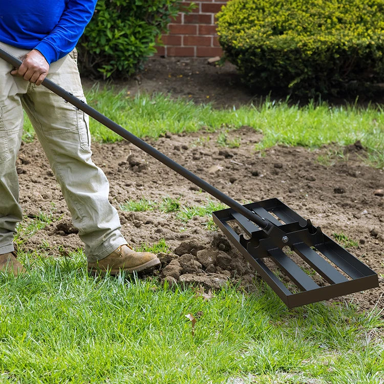 Lawn Leveling Rake with Long Handle - High Strength Steel Soil Leveler for Yard Maintenance and Organic Fertilizer Sanding - Unisex