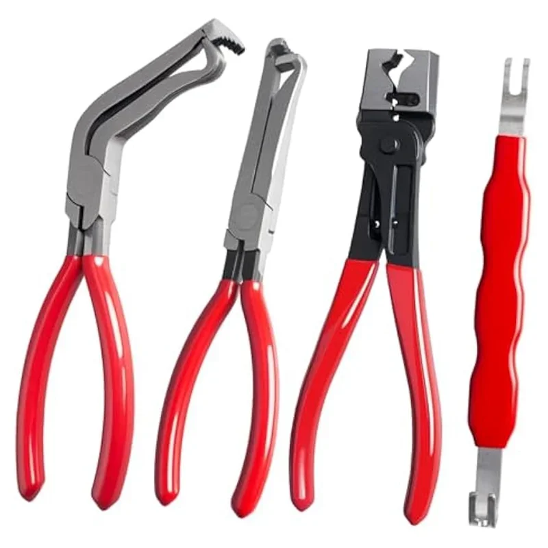 4-Piece Electrical Disconnect Pliers Set for Automotive Wiring and Car Body Dent Repair - Universal Fitment Heavy Duty Repair Tool Kit with Soft Case