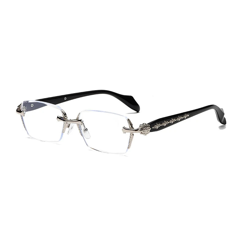 Unisex Rimless Square Reading Glasses - Blue Light Blocking Lightweight Metal Frame Eyeglasses for Men and Women - Presbyopia Corrective Lenses
