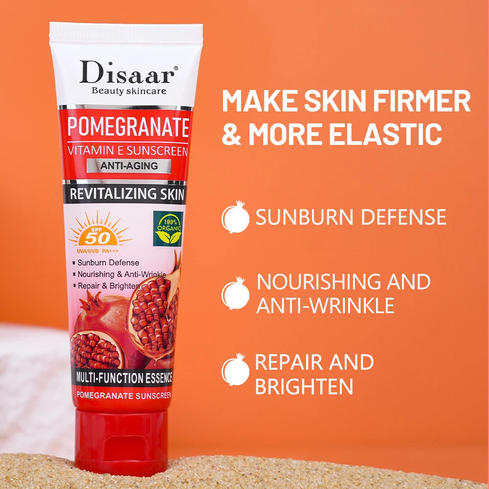 Pomegranate Sunscreen SPF 50 PA+++ with Vitamin E and C - Hydrating Face and Body Moisturizing Cream for Sunburn Protection and Repair