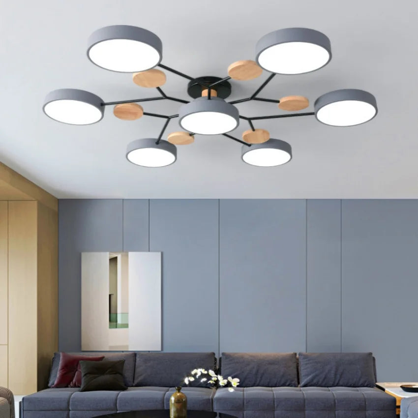 Modern European Macaron Chandelier – LED Pendant Lighting 48W/60W/72W/84W for Bedroom, Living Room & Dining Spaces