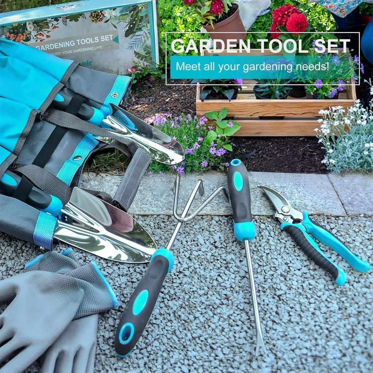 Garden Tools 7 Pcs Set, Stainless Steel Heavy Duty Gardening Tools