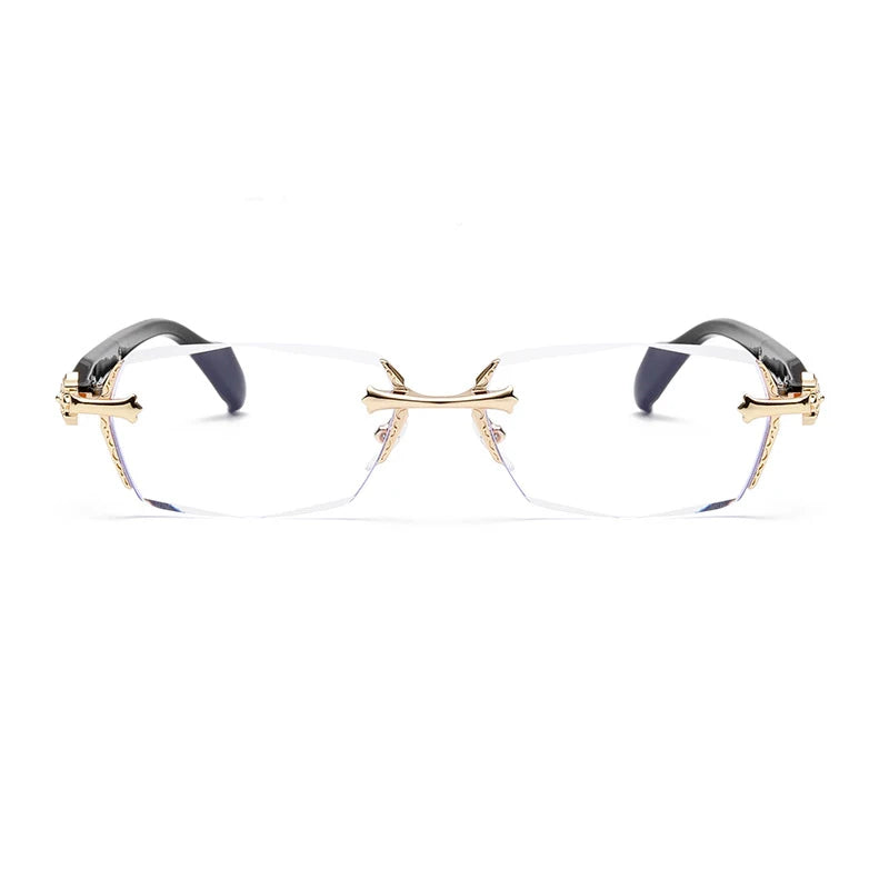 Unisex Rimless Square Reading Glasses - Blue Light Blocking Lightweight Metal Frame Eyeglasses for Men and Women - Presbyopia Corrective Lenses