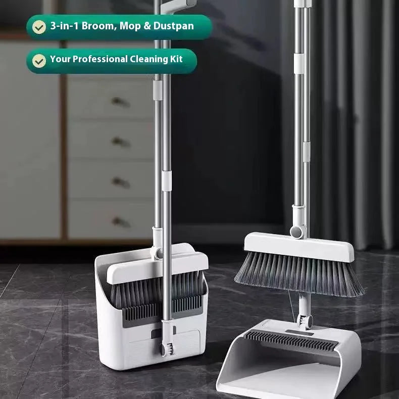 Three-in-One Home Cleaning Set with Soft Bristle Nylon Broom, Plastic Dustpan, and Floor Brush - Thickened Handheld Sweeping Tools - Unisex