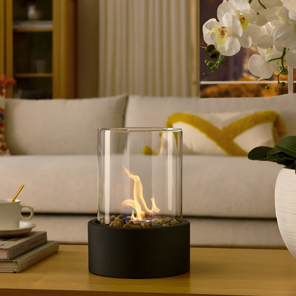 Tabletop Fireplace – Stylish Black Bioethanol Fire Pit with Modern Design