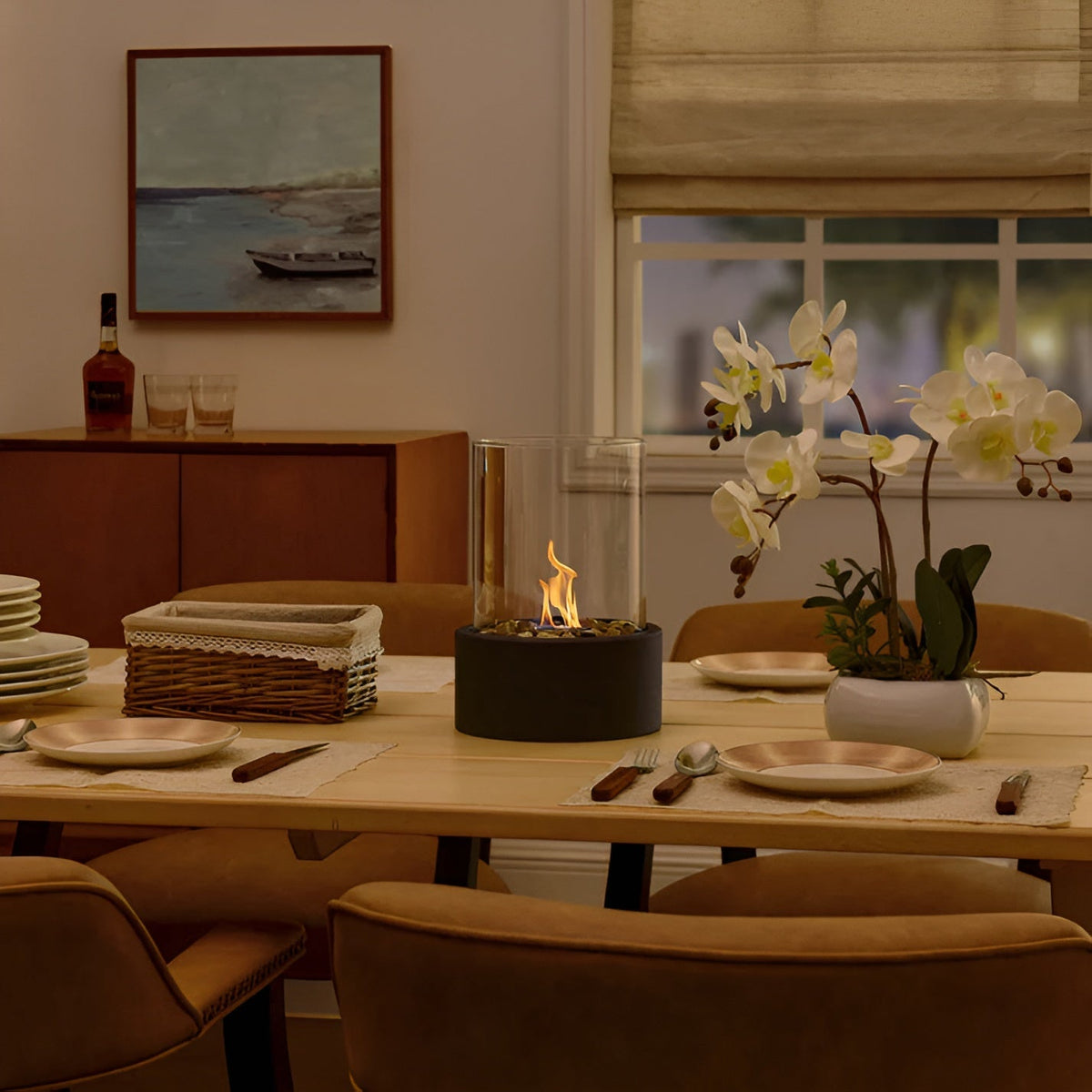 Tabletop Fireplace – Stylish Black Bioethanol Fire Pit with Modern Design