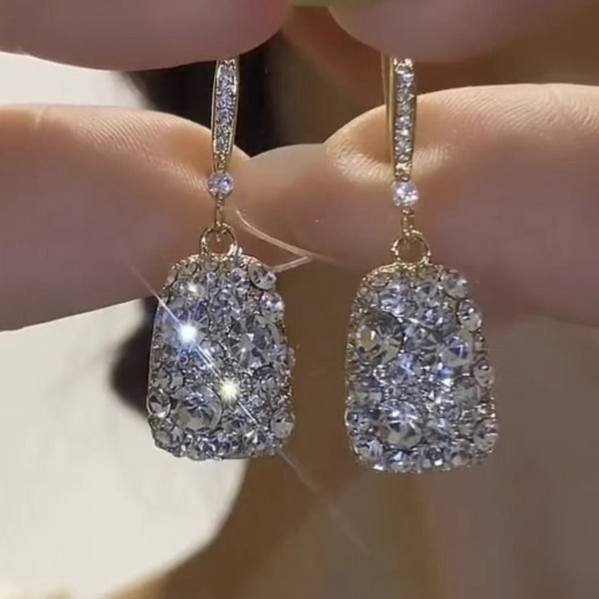 French Delicate Diamond Square Earrings