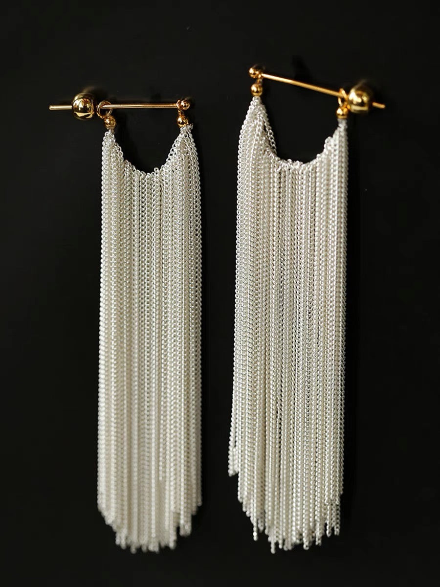 Sparkling Galaxy Waterfall Long Tassel Earrings