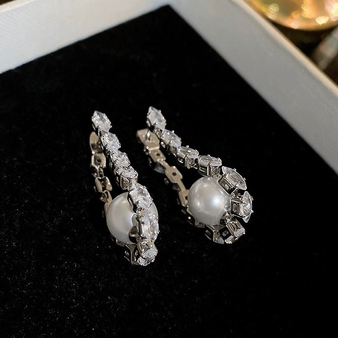Zirconia Pearl Chain Earrings
