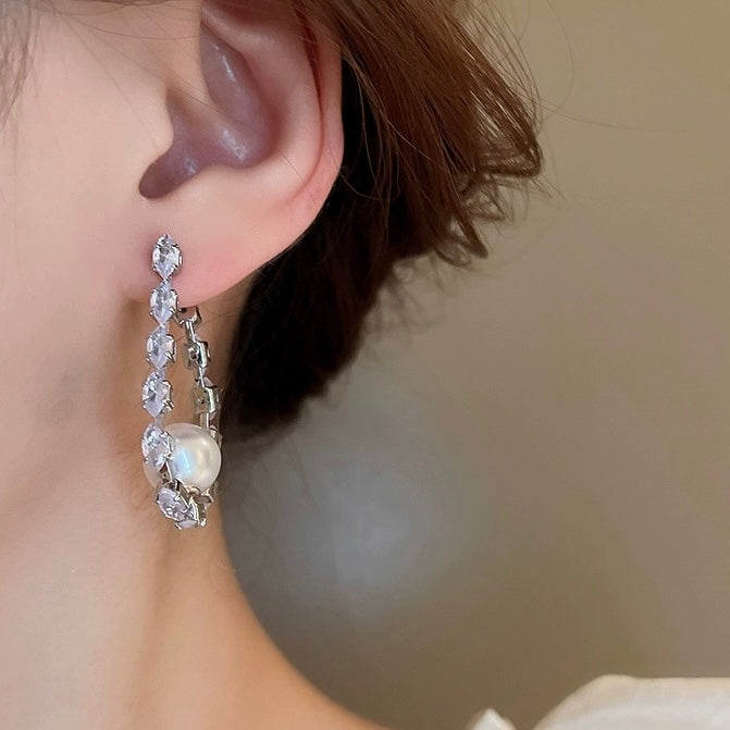 Zirconia Pearl Chain Earrings