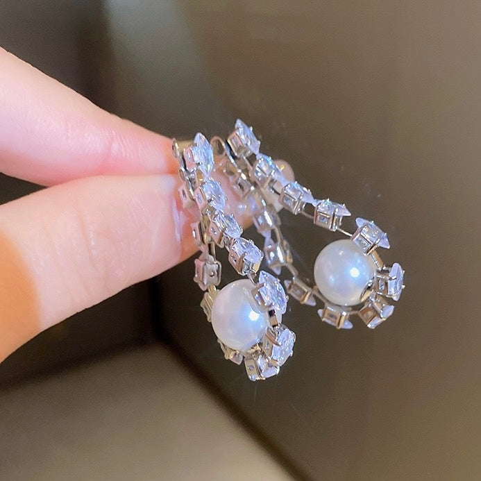 Zirconia Pearl Chain Earrings