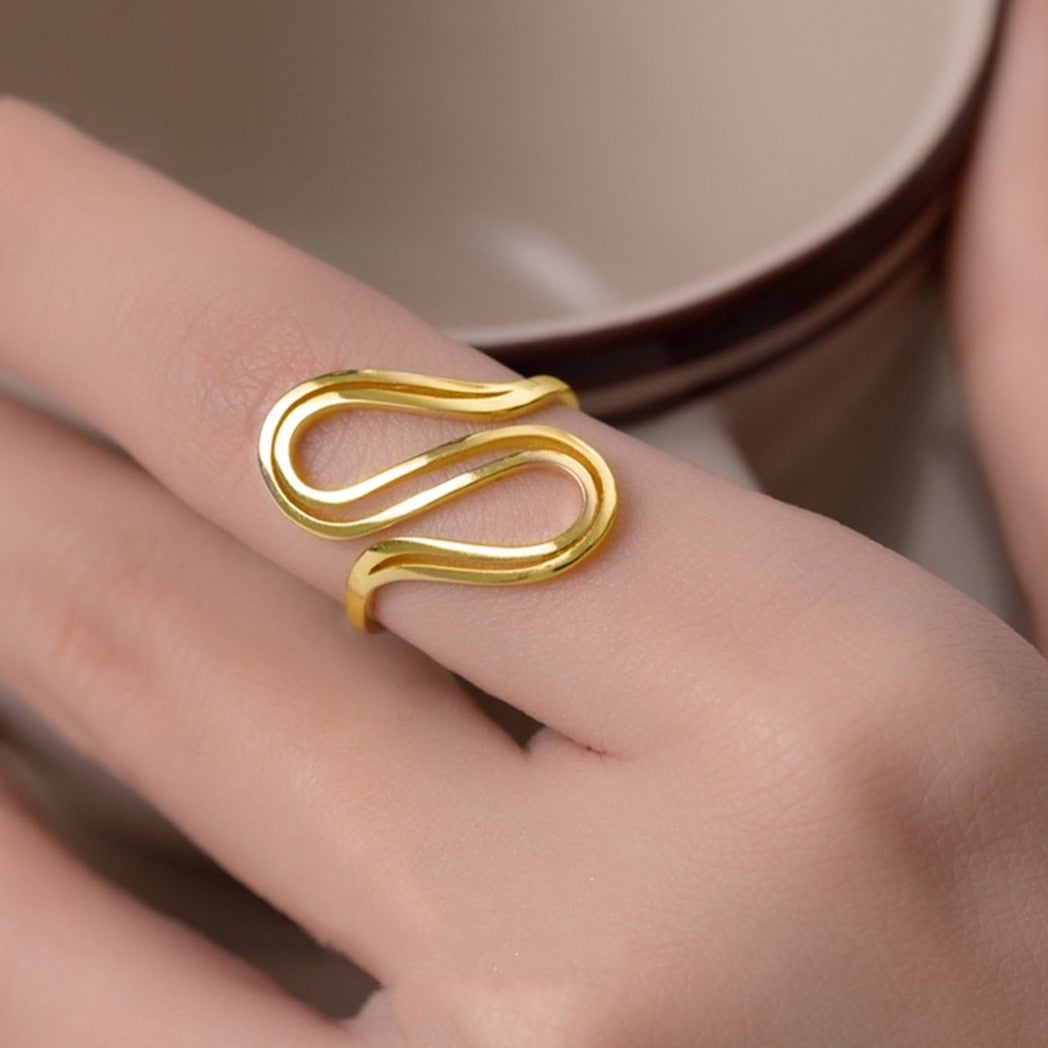 Sterling Silver Openwork S-Shaped Adjustable Ring